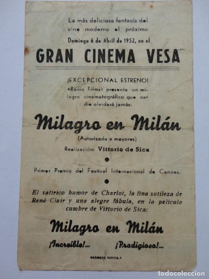 Cine: MILAGRO EN MIL&Aacute;N - 1952 - - Foto 2