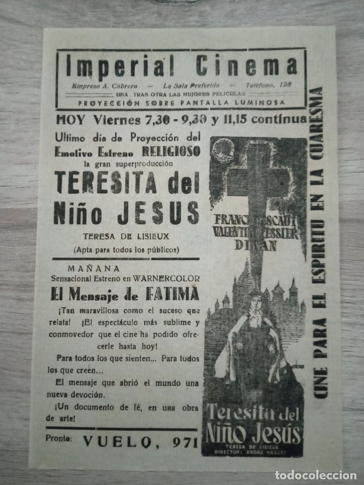 Cine: TERESITA DEL NI&Ntilde;O JES&Uacute;S, FOLLETO LOCAL IMPERIAL CINEMA