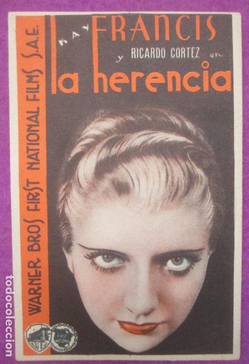  Foglietti di film di film antichi di cinema: PROGRAMA DE CINE TARJETA LA HERENCIA KAY FRANCIS RICARDO CORTEZ WARNER BROS PC179