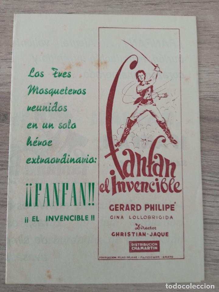 Cine: FANFAN EL INVENCIBLE, GERARD PHILIPE, FOLLETO LOCAL TEATRO BUENOS AIRES DE BILBAO, 1952