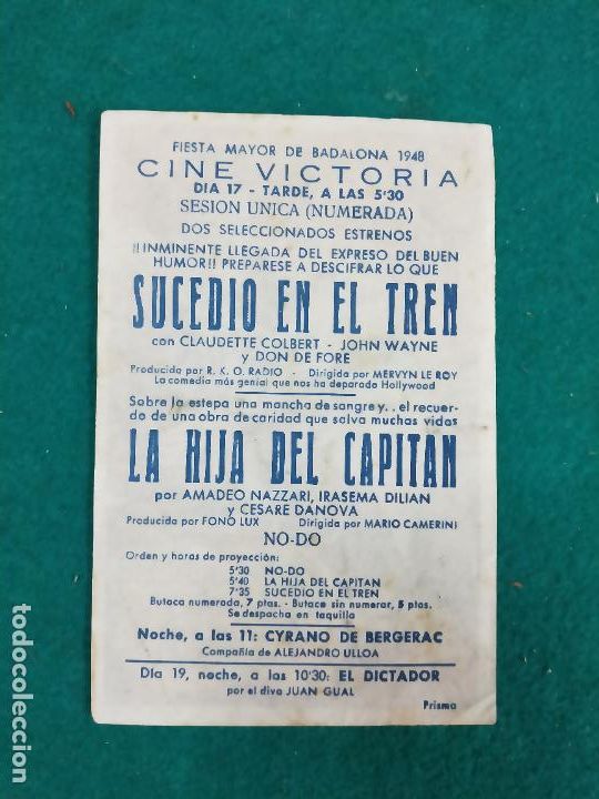 Cine: SUCEDIO EN EL TREN. CLAUDETTE COLBERT - JOHN WAYNE. PROGRAMA DE CINE CON PUBLICIDAD. - Foto 2