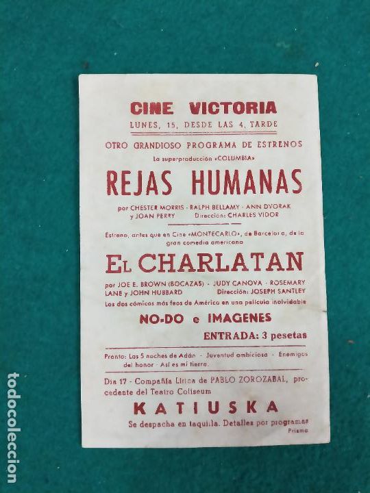 Cine: REJAS HUMANAS. PROGRAMA DE CINE CON PUBLICIDAD. - Foto 2