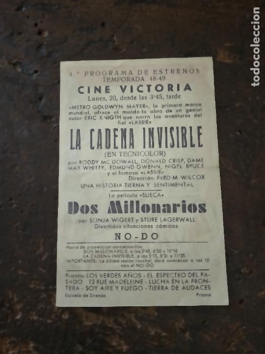 Cine: DOS MILLONARIOS. SONJA WIGERT. PROGRAMA DE CINE CON PUBLICIDAD. - Foto 2