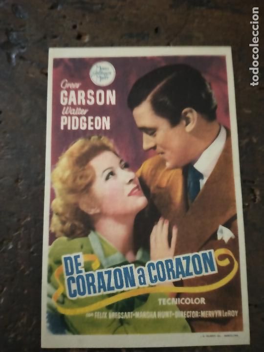 Cine: DE CORAZON A CORAZON. GREER GARSON - WALTER PIDGEON. PROGRAMA DE CINE CON PUBLICIDAD. - Foto 1