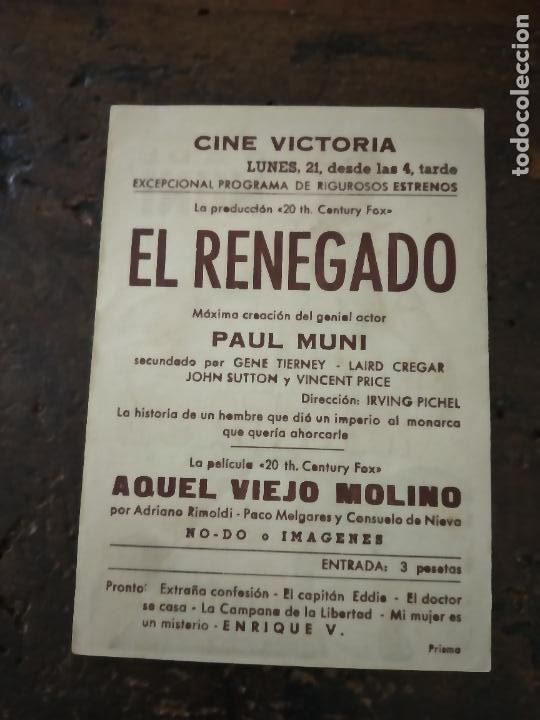 Cine: EL RENEGADO PAUL MUNI PROGRAMA DE CINE CON PUBLICIDAD. - Foto 2