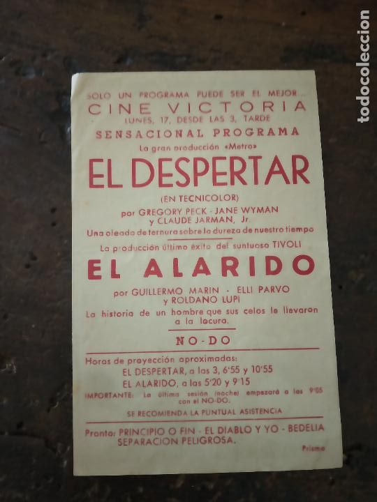 Cine: EL DESPERTAR - GREGORY PECK - JANE WYMAN. PROGRAMA DE CINE CON PUBLICIDAD. - Foto 2