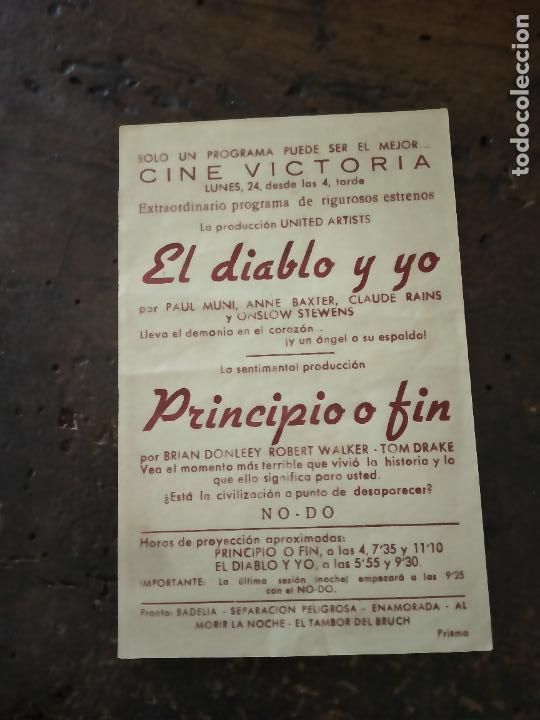 Cine: PRINCIPIO O FIN. BRIAN DONLEVY - ROBERT WALKER. PROGRAMA DE CINE CON PUBLICIDAD. - Foto 2