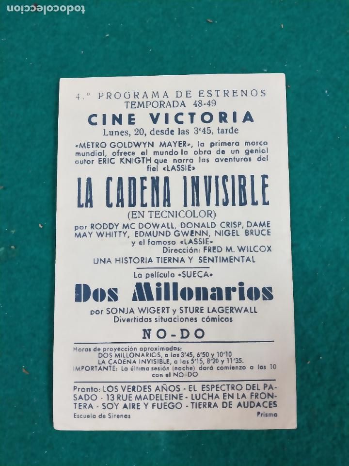 Cine: LA CADENA INVISIBLE. LASSIE. PROGRAMA DE MANO CON PUBLICIDAD - Foto 2