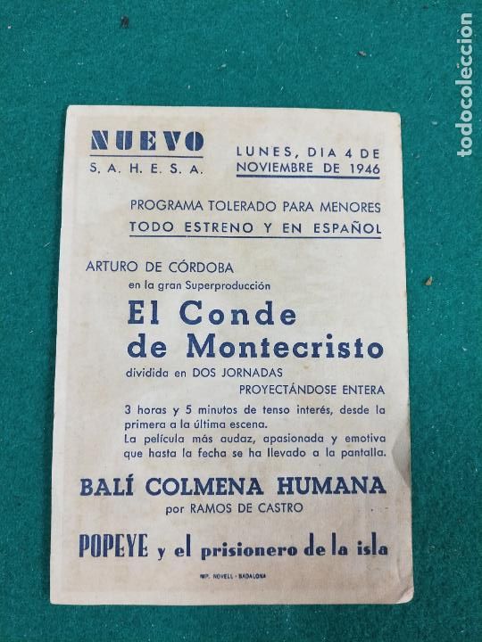 Cine: EL CONDE DE MONTECRISTO. PROGRAMA DE CINE CON PUBLICIDAD. - Foto 2