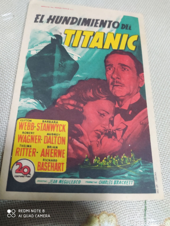 Cine: Folleto Antiguo publicitario de la pel&iacute;cula El hundimiento del Titanic.
