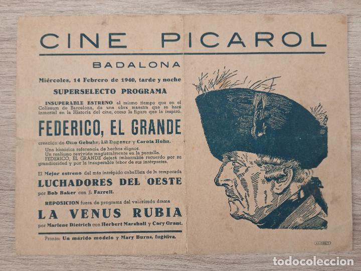  Foglietti di film di film antichi di cinema: FEDERICO EL GRANDE, FOLLETO LOCAL CINE PICAROL DE BADALONA, 1940