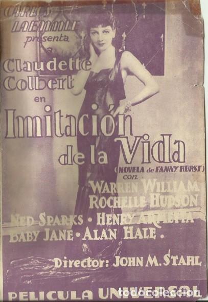 Cine: PTCC 121 IMITACION A LA VIDA PROGRAMA DOBLE UNIVERSAL CLAUDETTE COLBERT