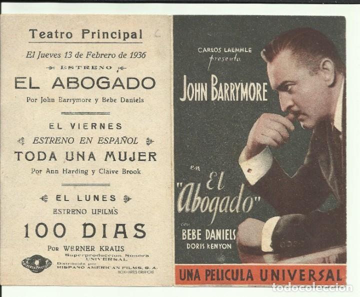 Cine: PTCC 121 EL ABOGADO PROGRAMA DOBLE UNIVERSAL JOHN BARRYMORE BEBE DANIELS - Foto 1