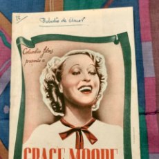 Cine: 1937 PRELUDIO DE AMOR PROGRAMA DOBLE COLUMBIA CARY GRANT GRACE MOORE LOUISE BROOKS. Lote 325019388