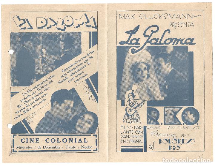 Cine: PTCC 122 LA PALOMA PROGRAMA DOBLE URUGUAYO DOLORES DEL RIO - Foto 3