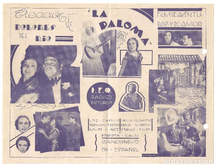 Cine: PTCC 122 LA PALOMA PROGRAMA DOBLE URUGUAYO DOLORES DEL RIO - Foto 2