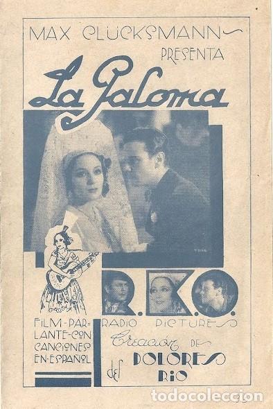 Cine: PTCC 122 LA PALOMA PROGRAMA DOBLE URUGUAYO DOLORES DEL RIO - Foto 1