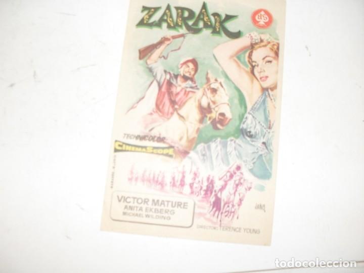 Kino: programa de mano sencillo,con texto publicitario .titulo:ZARAK(CON VICTOR MATURE)