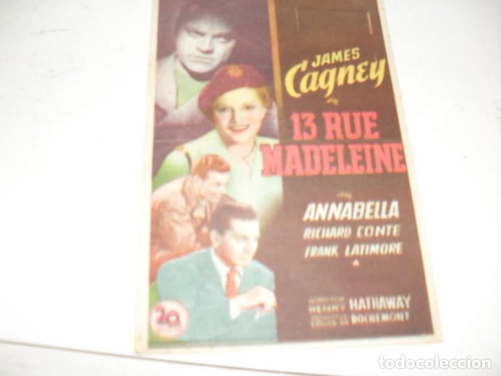 Cine: programa de mano sencillo,sin texto publicitario .titulo:13,RUE MADELEINE.(JAMES CAGNEY).