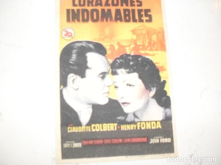 Kino: programa de mano sencillo,sin texto publicitario .titulo: CORAZONES INDOMABLES(HENRY FONDA).