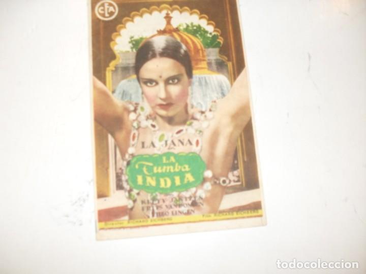 Cine: programa de mano sencillo,con texto publicitario .titulo: LA TUMBA INDIA