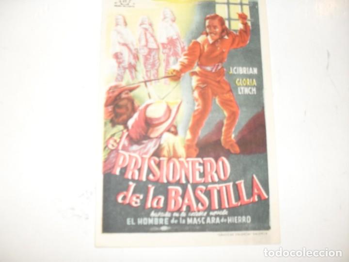  Flyers Publicitaires de films Anciens: programa de mano sencillo,con texto.titulo:EL PRISIONERO DE LA BASTILLA.