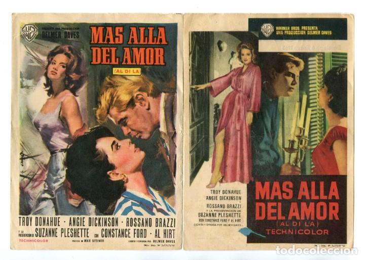  Flyers Publicitaires de films Anciens: MAS ALL&Aacute; DEL AMOR, CON TROY DONAHUE.