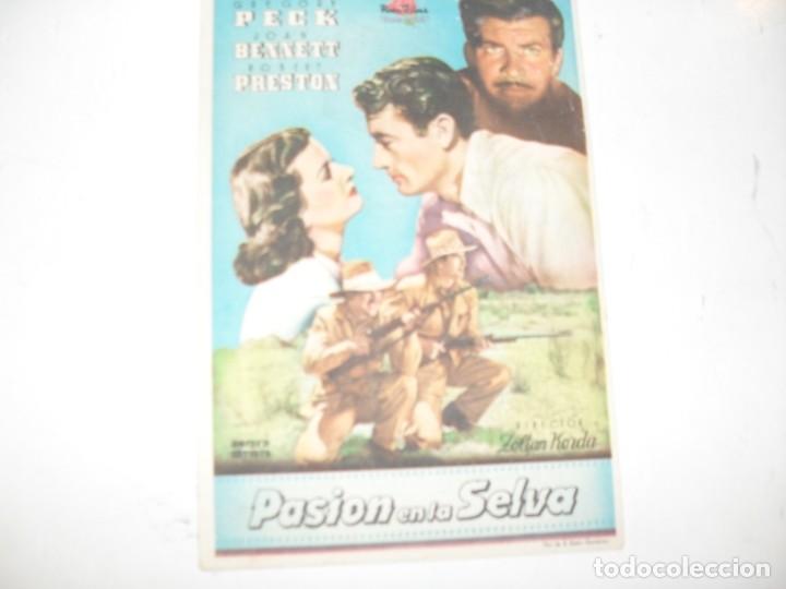 Cine: programa de mano sencillo,con texto.titulo:PASION EN LA SELVA (GREGORY PECK).