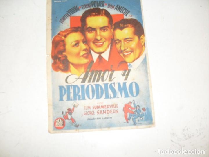 Kino: programa de mano sencillo,con texto publicitario.titulo:AMOR Y PERIODISMO(TYRONE POWER).