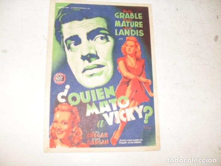  Flyers Publicitaires de films Anciens: programa de mano sencillo,con texto.titulo:QUIEN MATO A VICKY?(VICTOR MATURE).