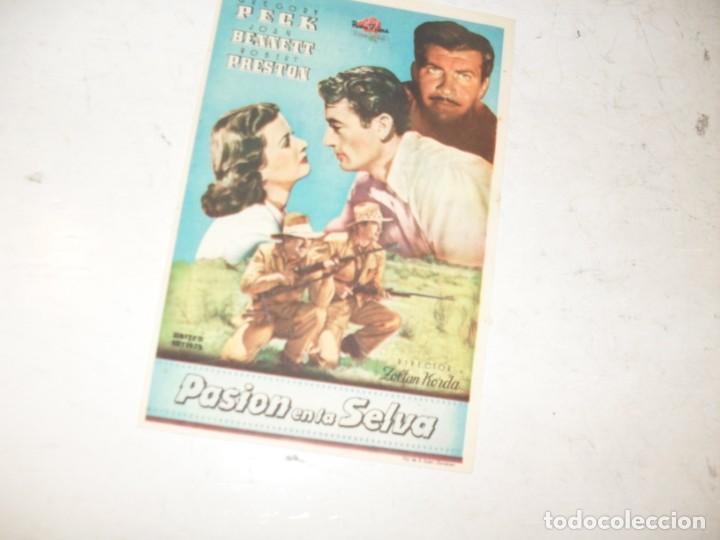 Cine: programa de mano sencillo,con texto.titulo:PASION EN LA SELVA(GREGORY PECK).