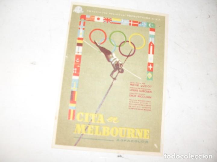  Flyers Publicitaires de films Anciens: programa de mano sencillo,con texto.titulo: CITA EN MELBOUNE.