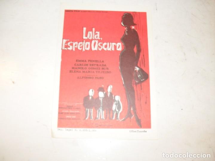 Kino: programa de mano sencillo,sin texto publicitario.titulo: LOLA,ESPEJO OSCURO.
