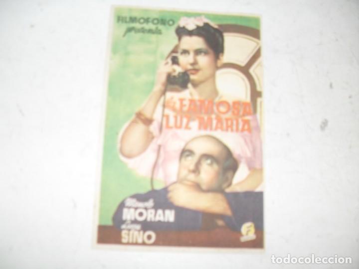 Kino: programa de mano sencillo,sin texto publicitario.titulo: LA FAMOSA LUZ MARIA.