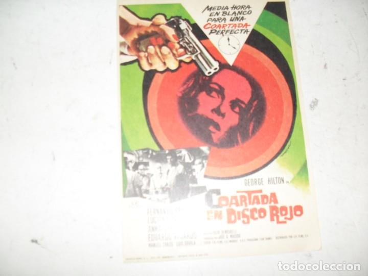 Cine: programa de mano sencillo,sin texto publicitario.titulo COARTADA EN DISCO ROJO.