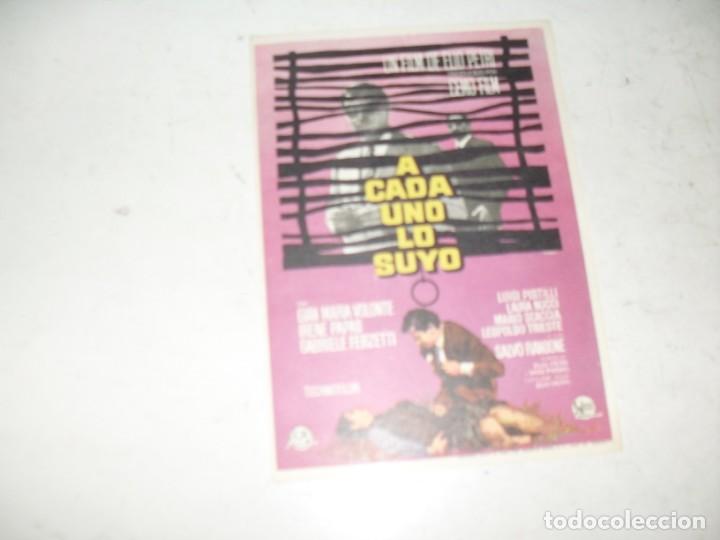 Cine: programa de mano sencillo,sin texto publicitario.titulo: A CADA UNO LO SUYO.