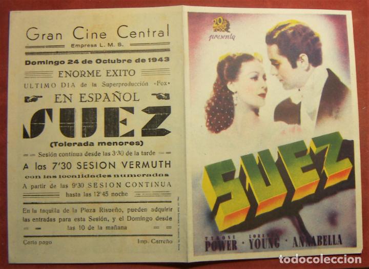 Cine: PROGRAMA DOBLE SUEZ TYRONE POWER LORETTA YOUNG GRAN CINE CENTRAL 1943 - Foto 1