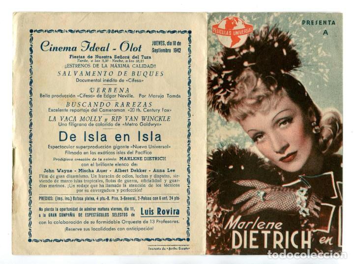 Cine: DE ISLA EN ISLA, con Marlene Dietrich.