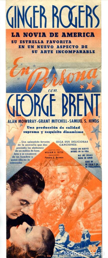  Flyers Publicitaires de films Anciens: EN PERSONA, con Ginger Rogers.