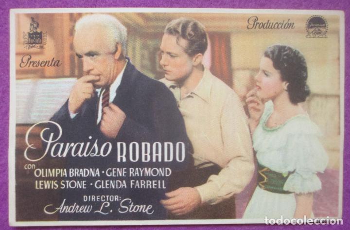 Cine: PROGRAMA DE CINE PROGRAMA MANO PARAISO ROBADO OLIMPIA BRADNA GENE RAYMOND PMR7 - Foto 1