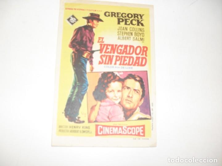 Cine: programa de mano sencillo,con texto publicitario.titulo:EL VENGADOR SIN PIEDAD (GREGORY PECK).