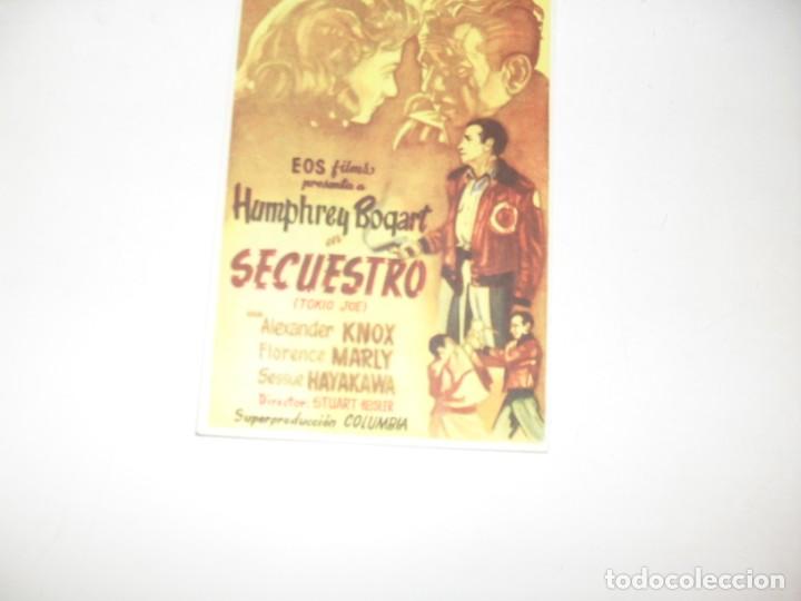 Cine: programa de mano sencillo,con texto publicitario.titulo: SECUESTRO (HUMPHREY BOGART).