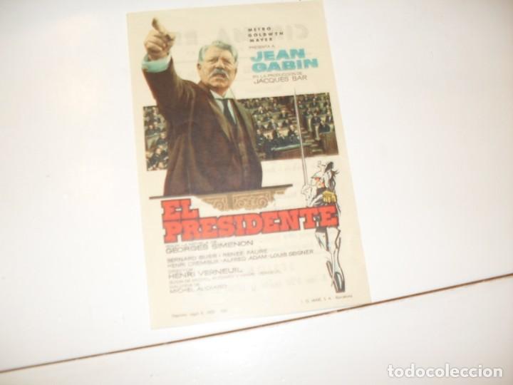  Flyers Publicitaires de films Anciens: programa de mano sencillo,con texto publicitario.titulo: EL PRESIDENTE (JEAN GABIN).
