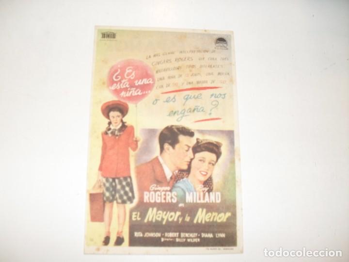  Flyers Publicitaires de films Anciens: programa de mano sencillo,con texto publicitario.titulo: EL MAYOR Y LA MENOR (GINGER ROGERS).