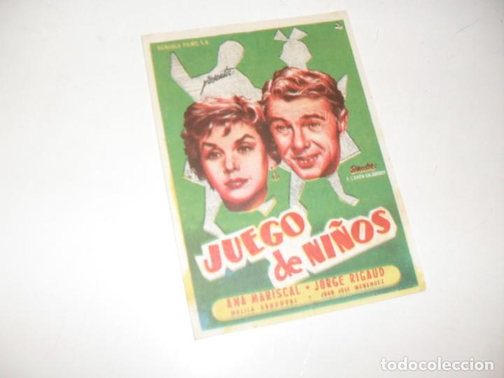  Flyers Publicitaires de films Anciens: programa de mano sencillo,con texto publicitario .titulo: JUEGO DE NI&Ntilde;OS.