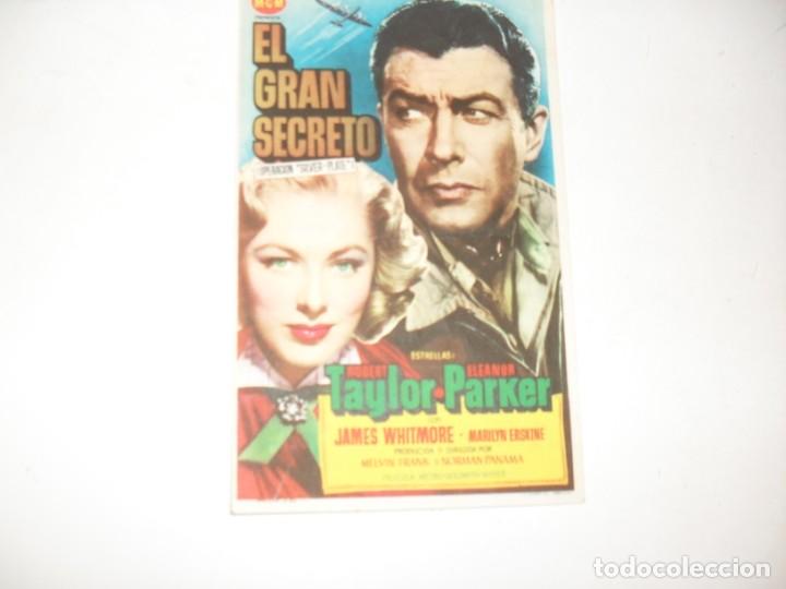 Cine: programa de mano sencillo,con texto publicitario .titulo: EL GRAN SECRETO (ROBERT TAYLOR).
