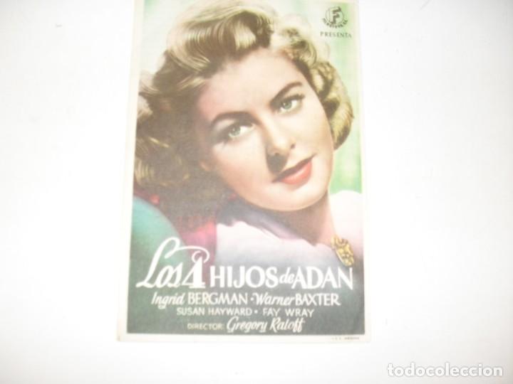 Cine: programa de mano sencillo,con texto publicitario .titulo:LOS 4 HIJOS DE ADAM (INGRID BERGMAN).