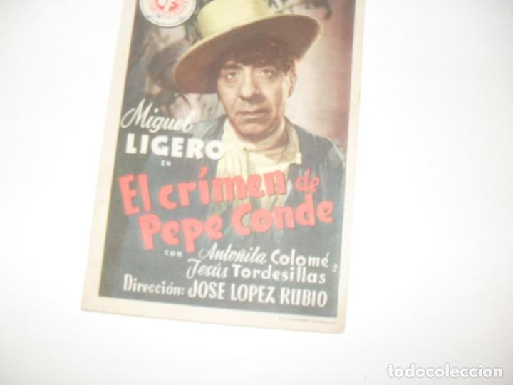 Cine: programa de mano sencillo,con texto publicitario .titulo:EL CRIMEN DE PEPE CONDE.