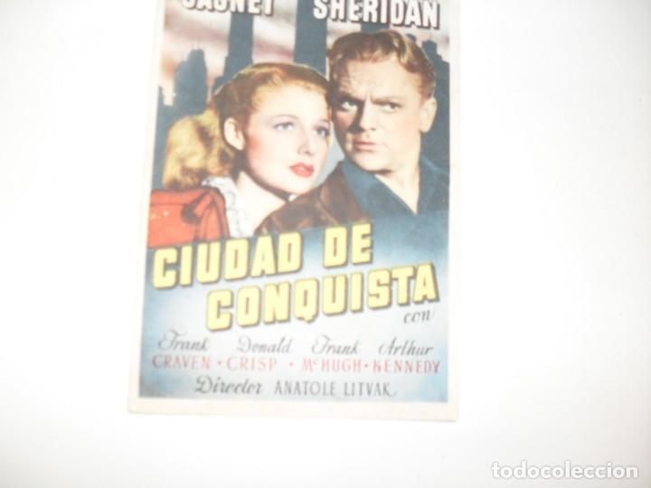  Flyers Publicitaires de films Anciens: programa de mano sencillo,con texto publicitario .titulo:CIUDAD DE CONQUISTA (JAMES CAGNEY).