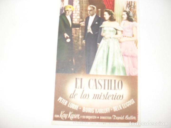  Flyers Publicitaires de films Anciens: programa de mano sencillo,con texto publicitario .titulo:EL CASTILLO DE LOS MISTERIOS (BORIS KARLOF)